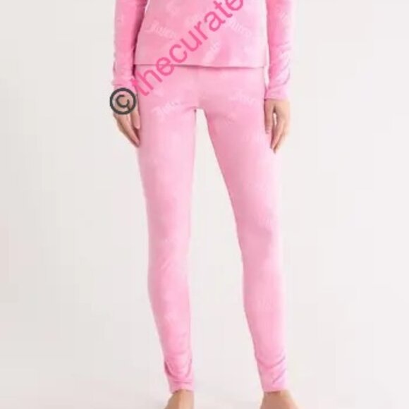 🎄 JUICY COUTURE Long Sleeve Top Pajamas Lounge Set Pink Velour Sleepwear S /  M - Picture 4 of 6